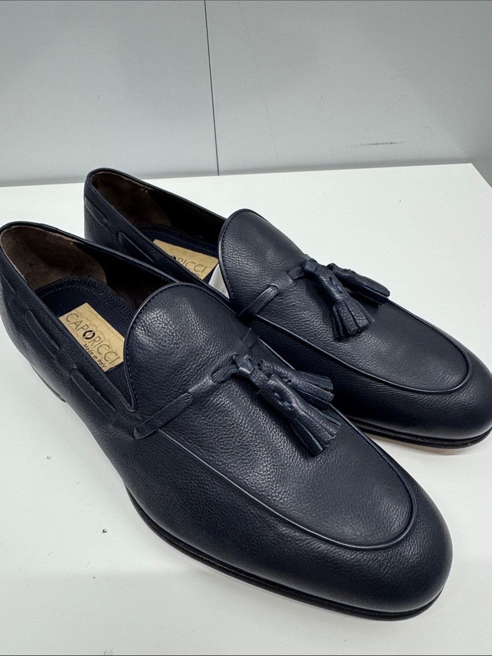 Caporicci Men's navy calfskin Leather Tassel Slip-On Loafers